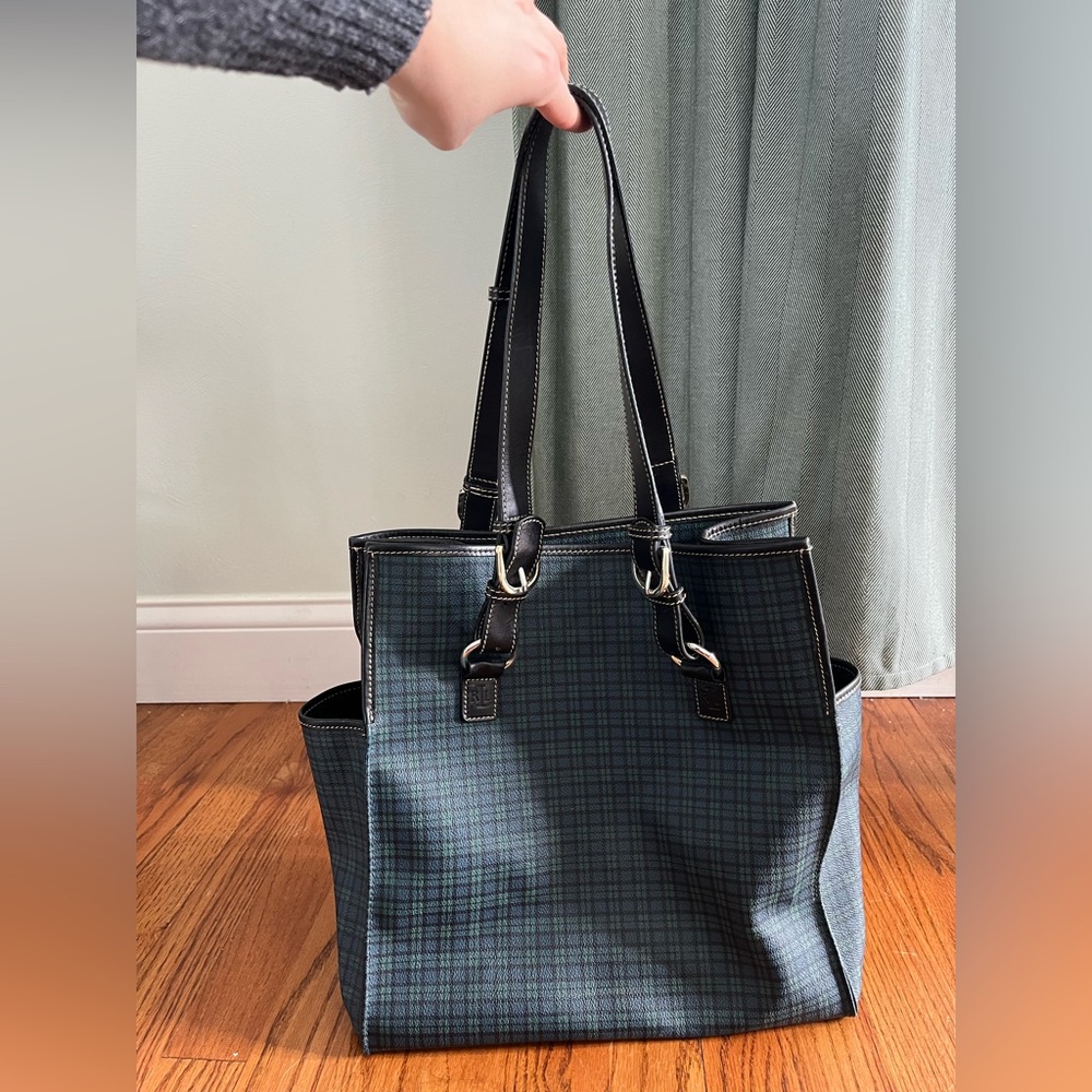 LAUREN Ralph Lauren Tartan Plaid Black Tote Bag